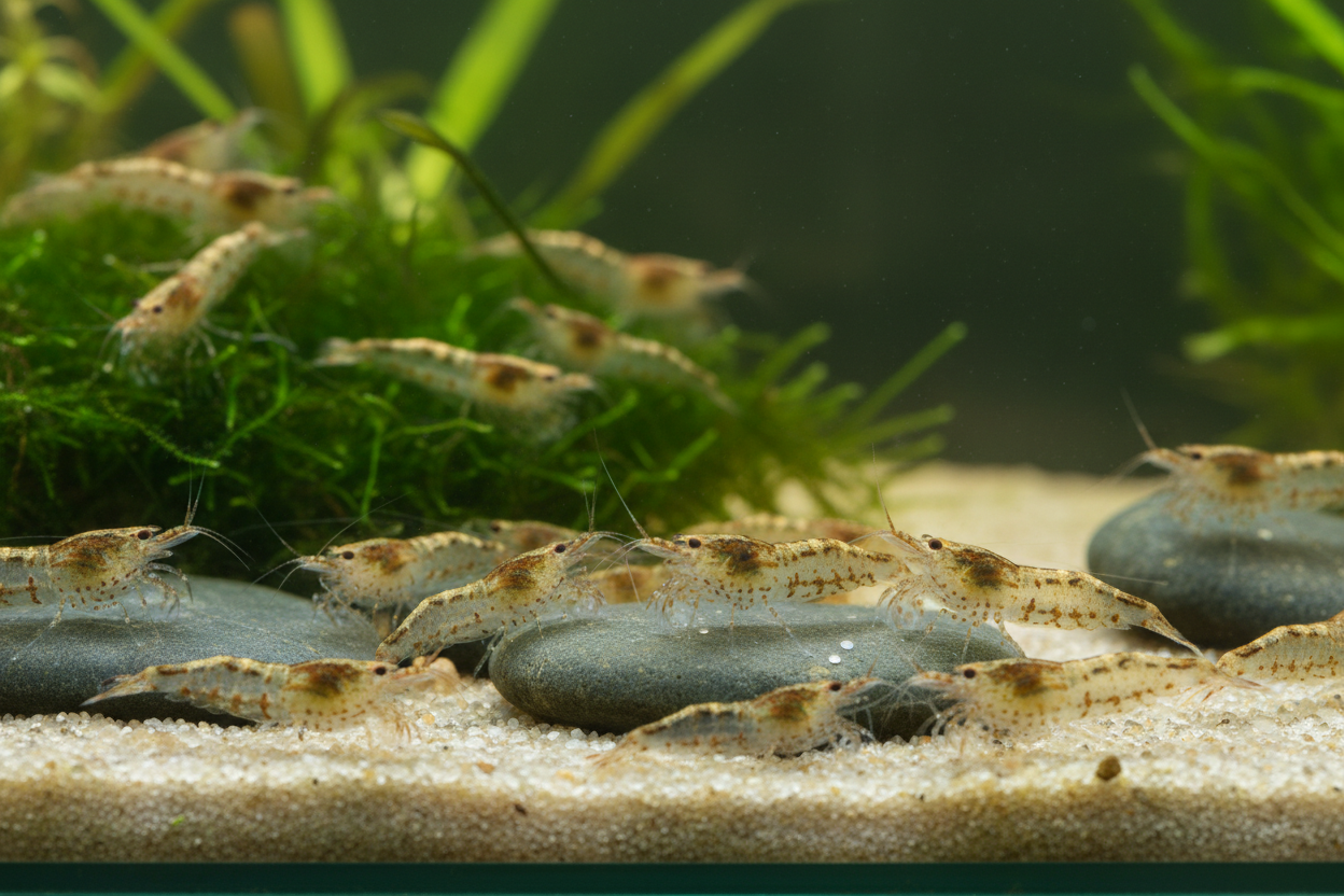 Amano Shrimp-group shot-shows health size and consistency and quantity