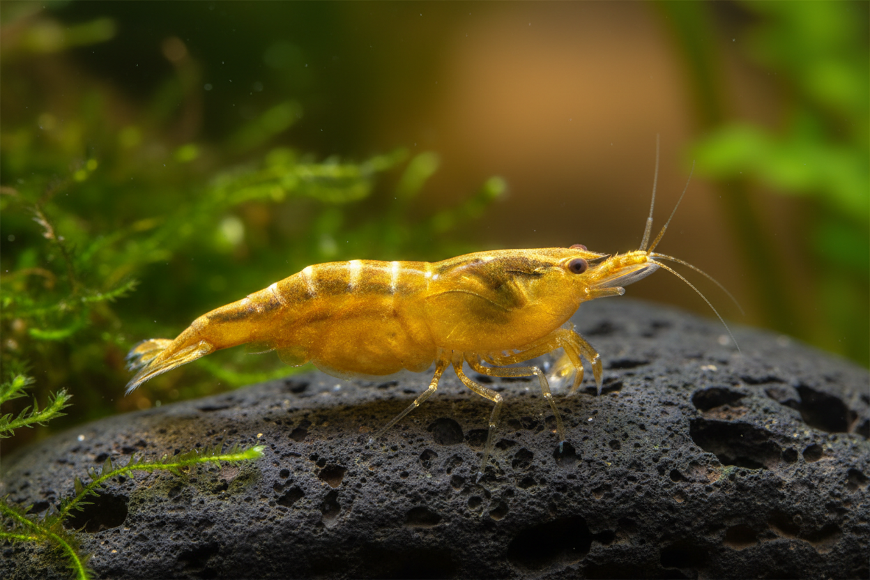 Gold Neocaridina Shrimp side view