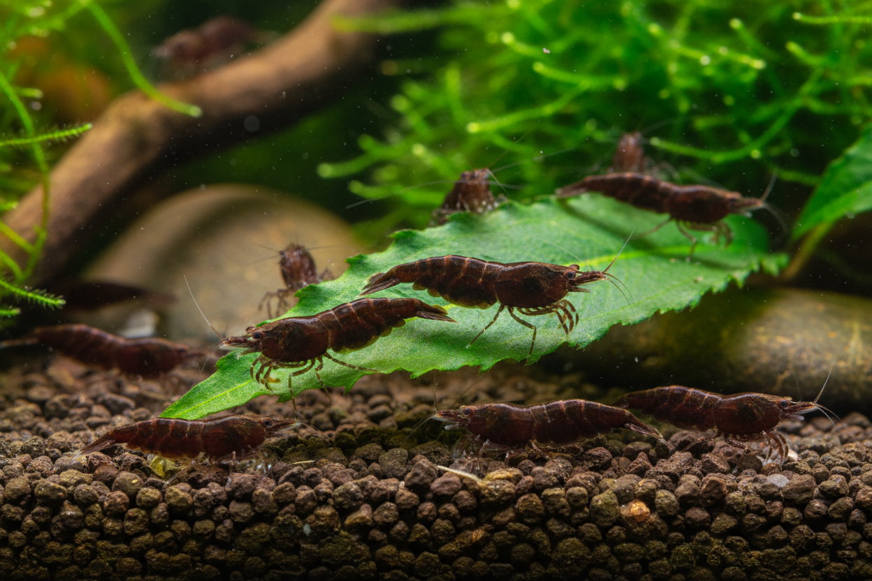 Group of Chocolate Neocaridina Shrimp