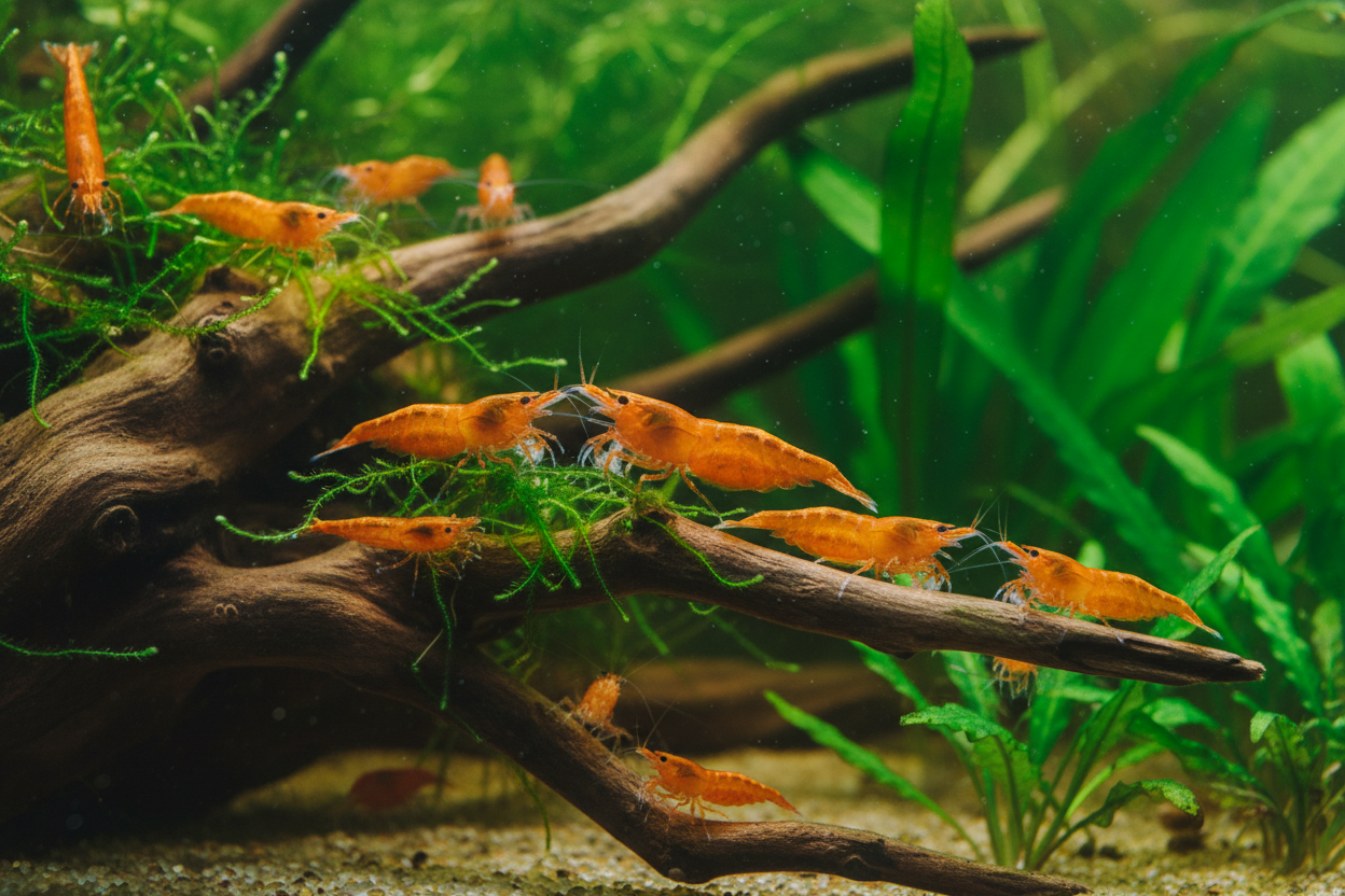Group of Orange Pumpkin Neocaridina Shrimp
