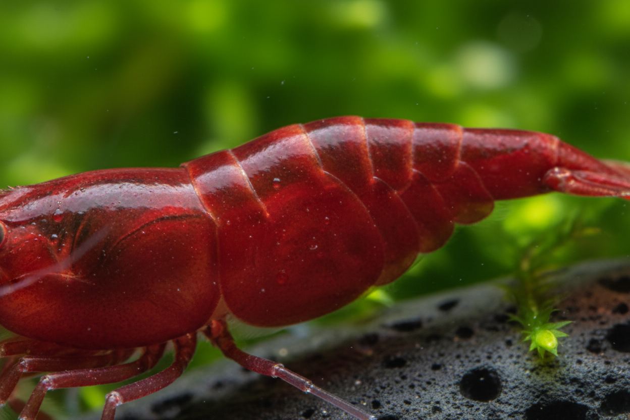 Neocaridina (Bloody Mary)-close up of shell quality and color