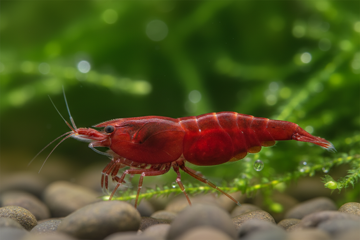 Neocaridina (Bloody Mary)-side angle-body shape, saddle, legs