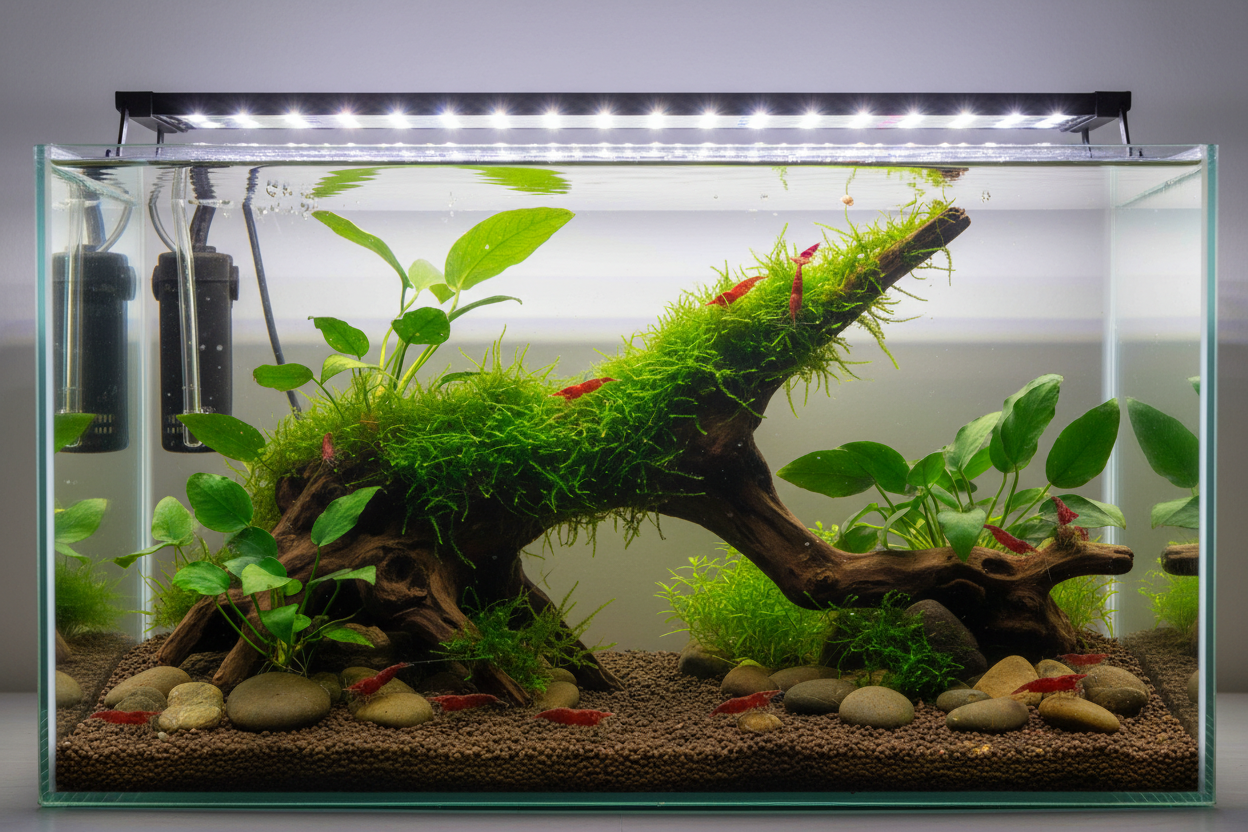 Neocaridina (Bloody Mary)-tank/environment reassure buyers it's a legit setup