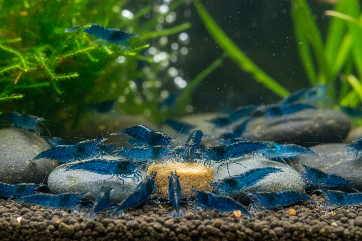 Neocaridina (Blue Jelly)-group photo feeding