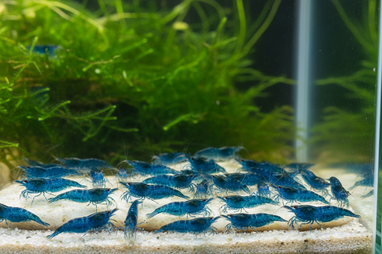 Neocaridina (Blue Jelly)-group shot-shows health, size consistency and quantity