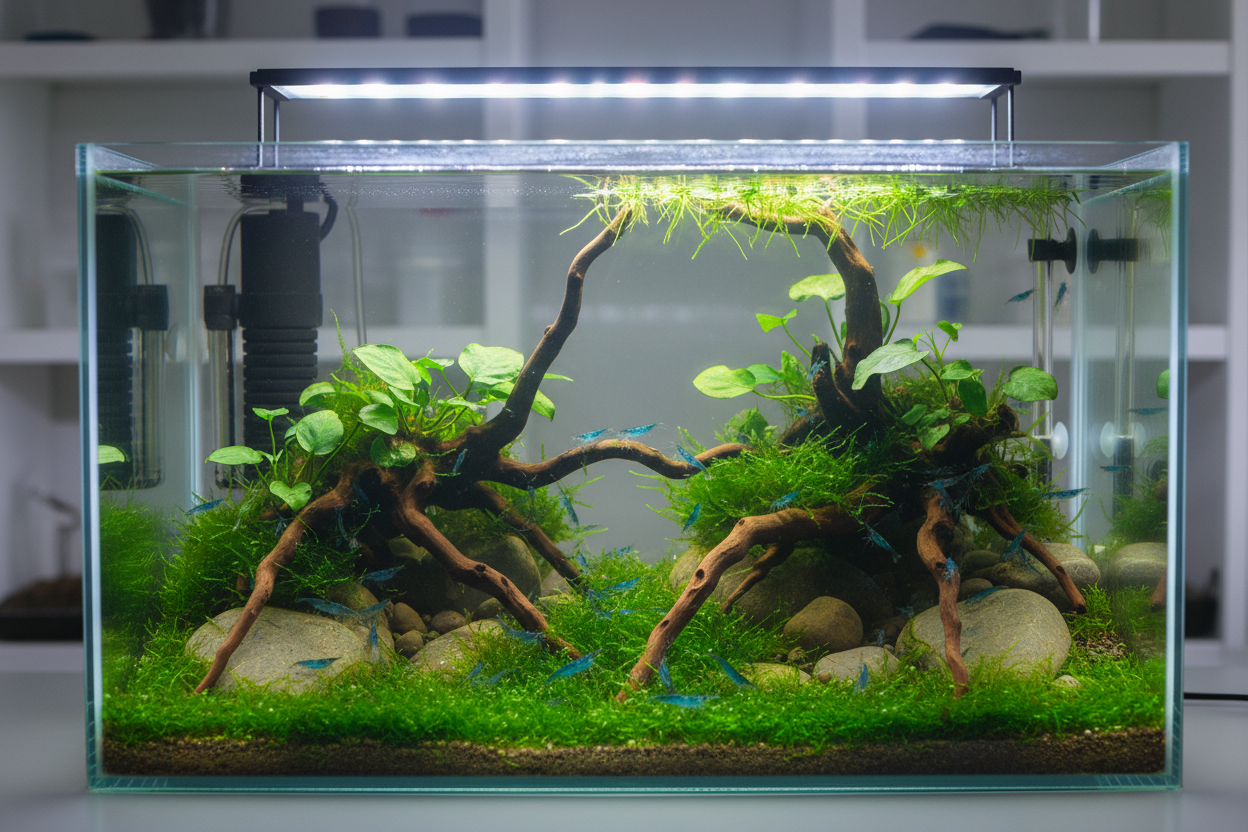 Neocaridina (Blue Jelly)-tank/enviroment-reassures buyers it's a legit setup