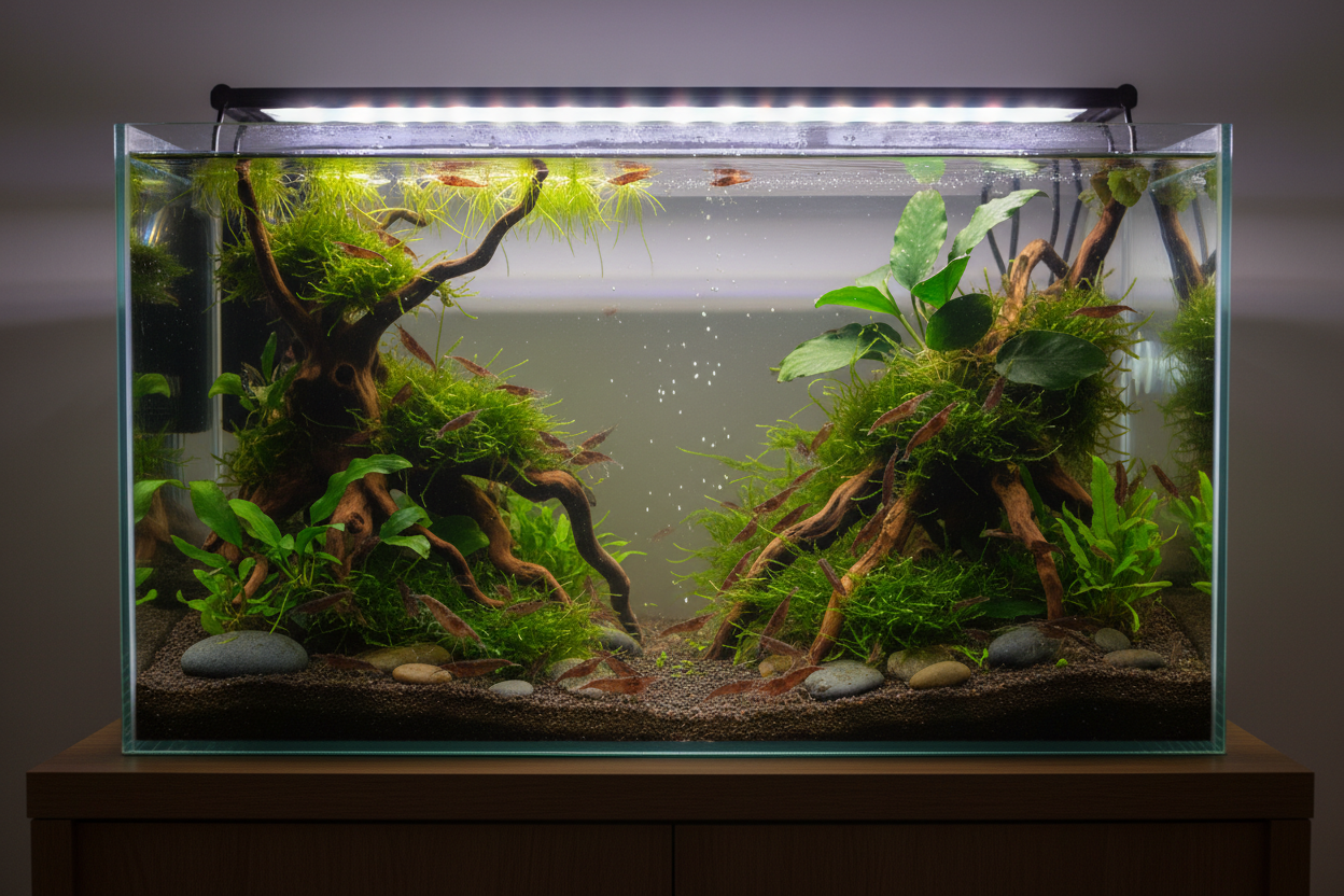 Neocaridina (Chocolate)-tank/enviroment reassures buyers it's a legit setup