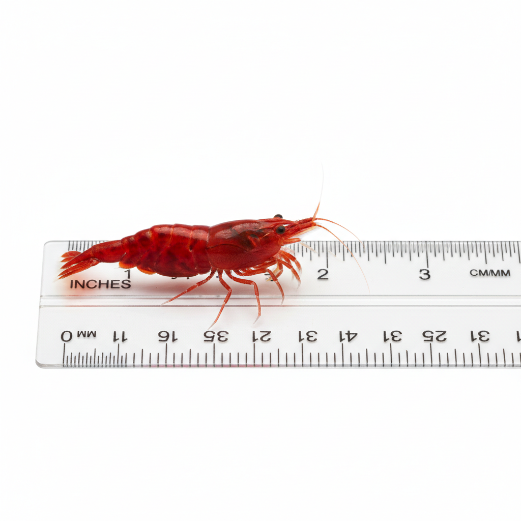 Neocaridina (Fire Red)-Size reference to a ruler