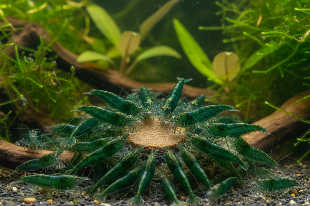 Neocaridina (Green Jade)-group photo feeding