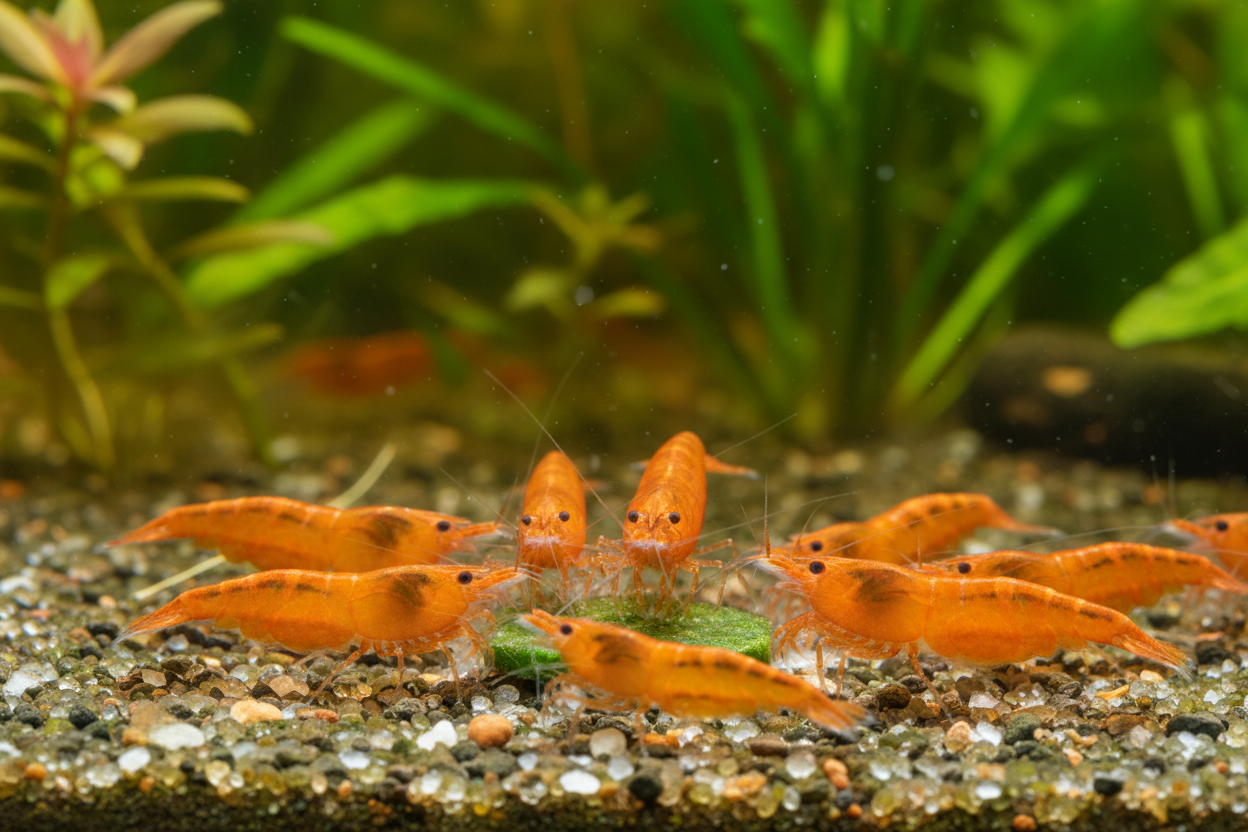 Neocaridina (Orange Pumpkin)-group feeding