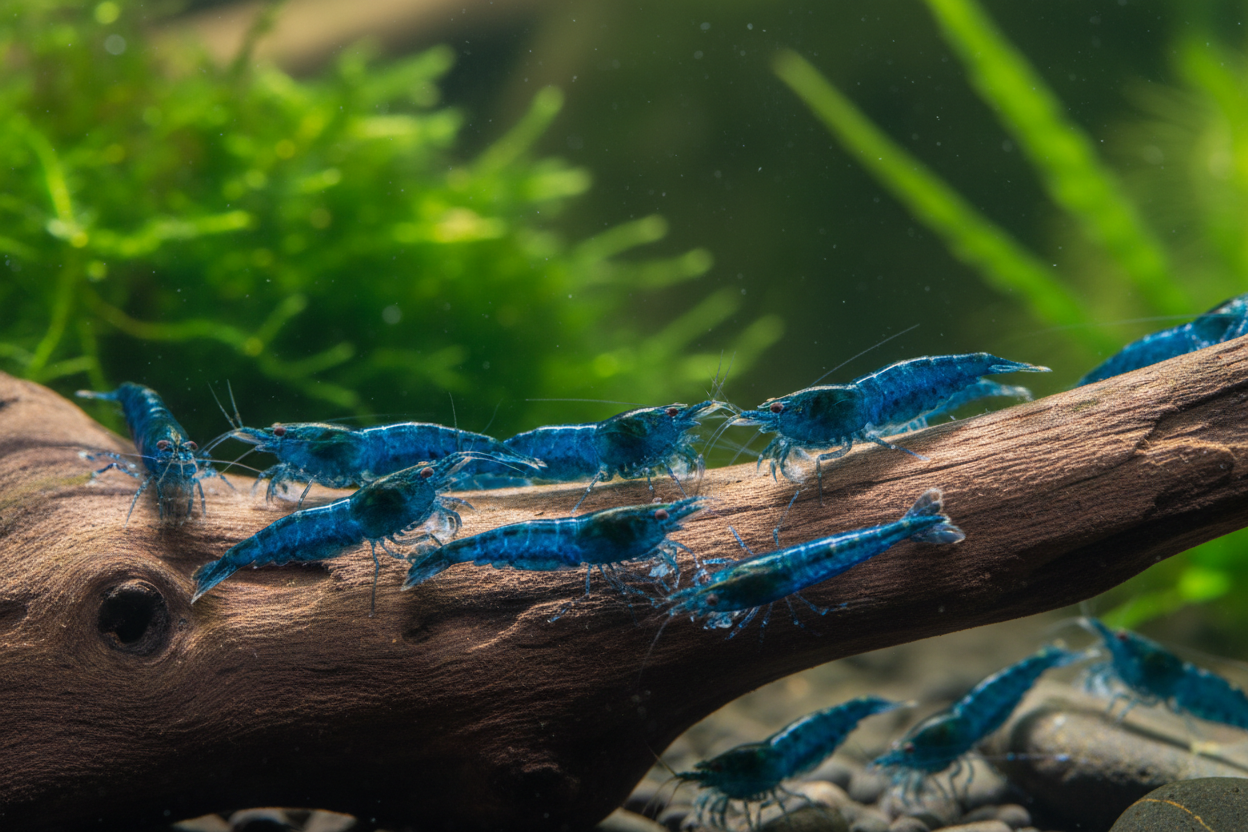 Neocaridina shrimp (bluedream)-group shot-add logo on top right corner from the image attached