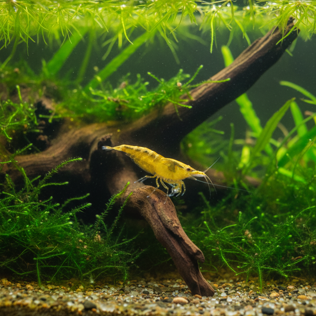 Neocaridina (Yellow Golden)-in environment/tank so buyer knows its legit