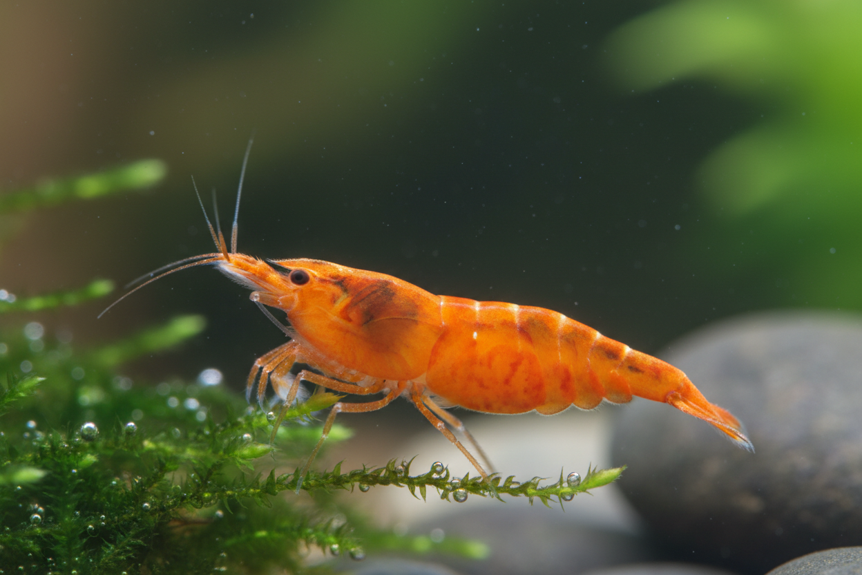 Orange Pumpkin Neocaridina Shrimp side profile