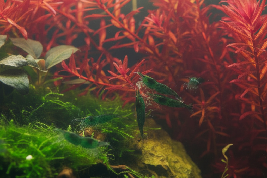 put the shrimp on red plants